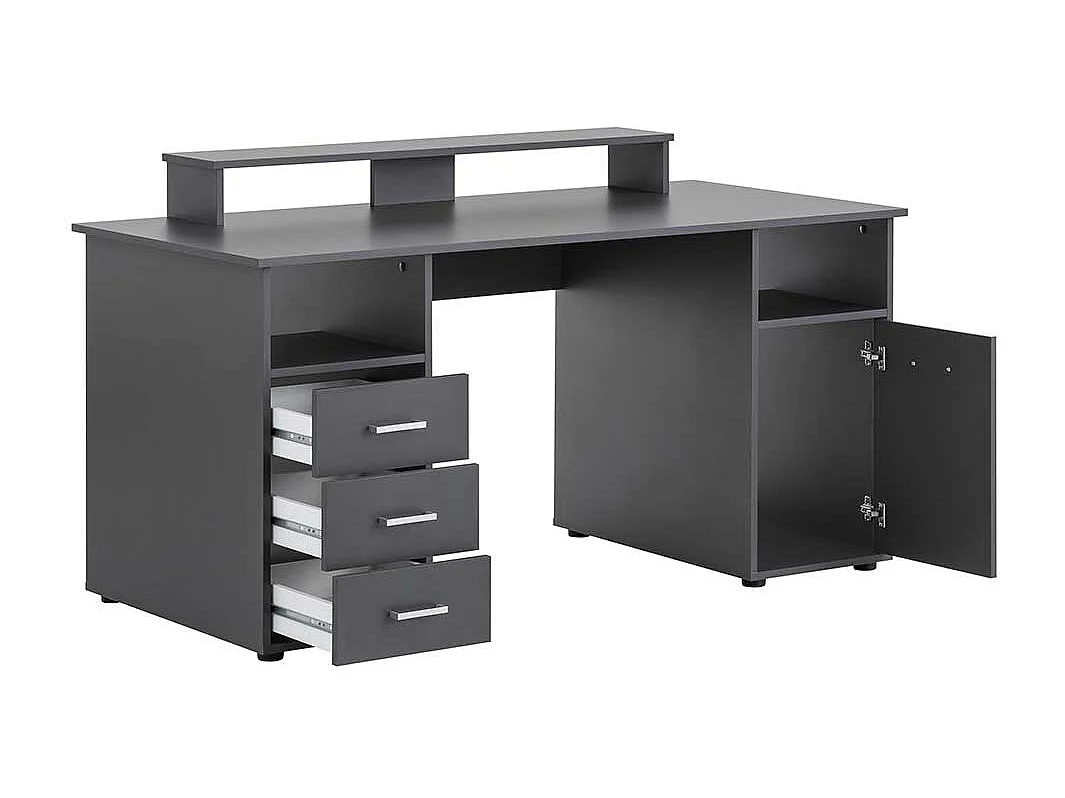 Schreibtisch mit Aufsatz in Anthrazit Tür und Schubladen
