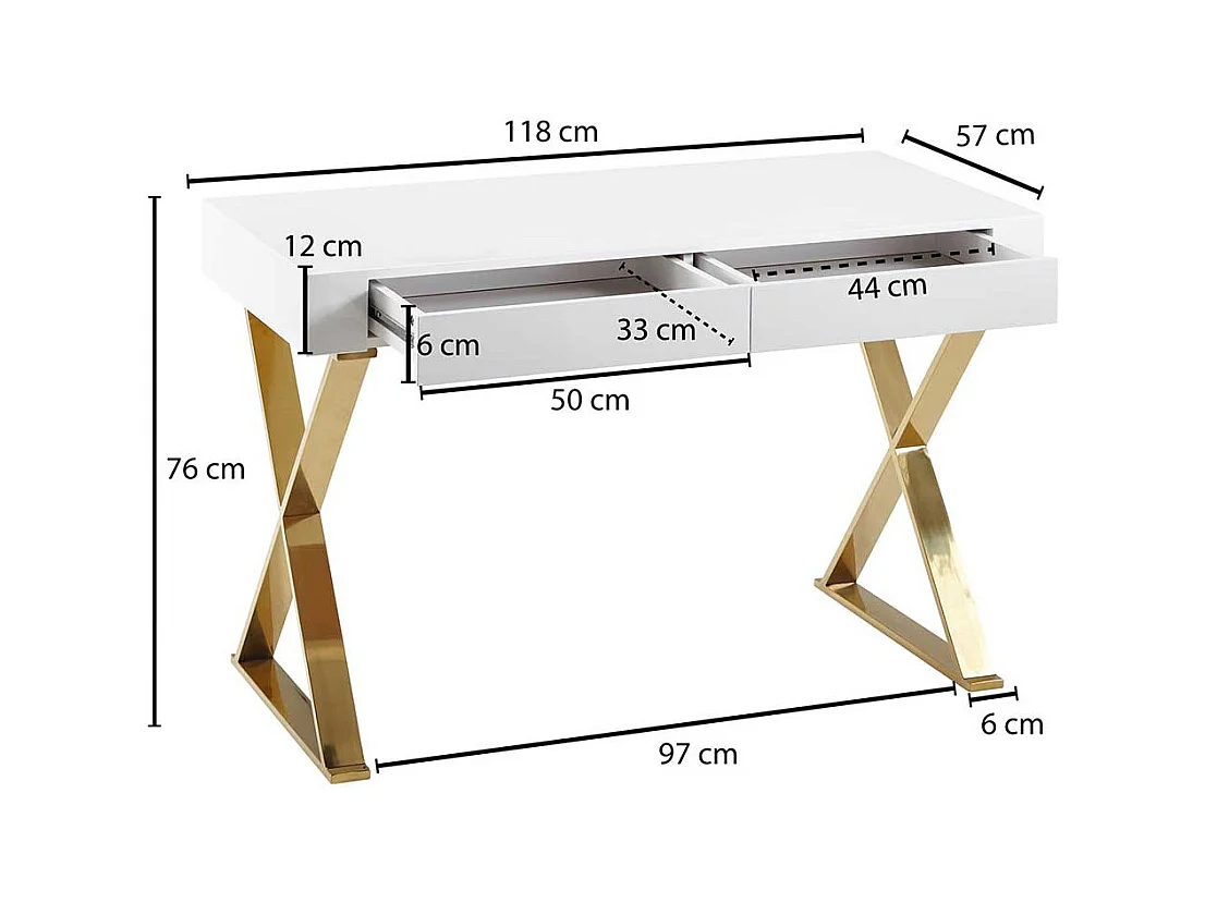 Schreibtisch Home Office in Weiß Hochglanz Goldfarben