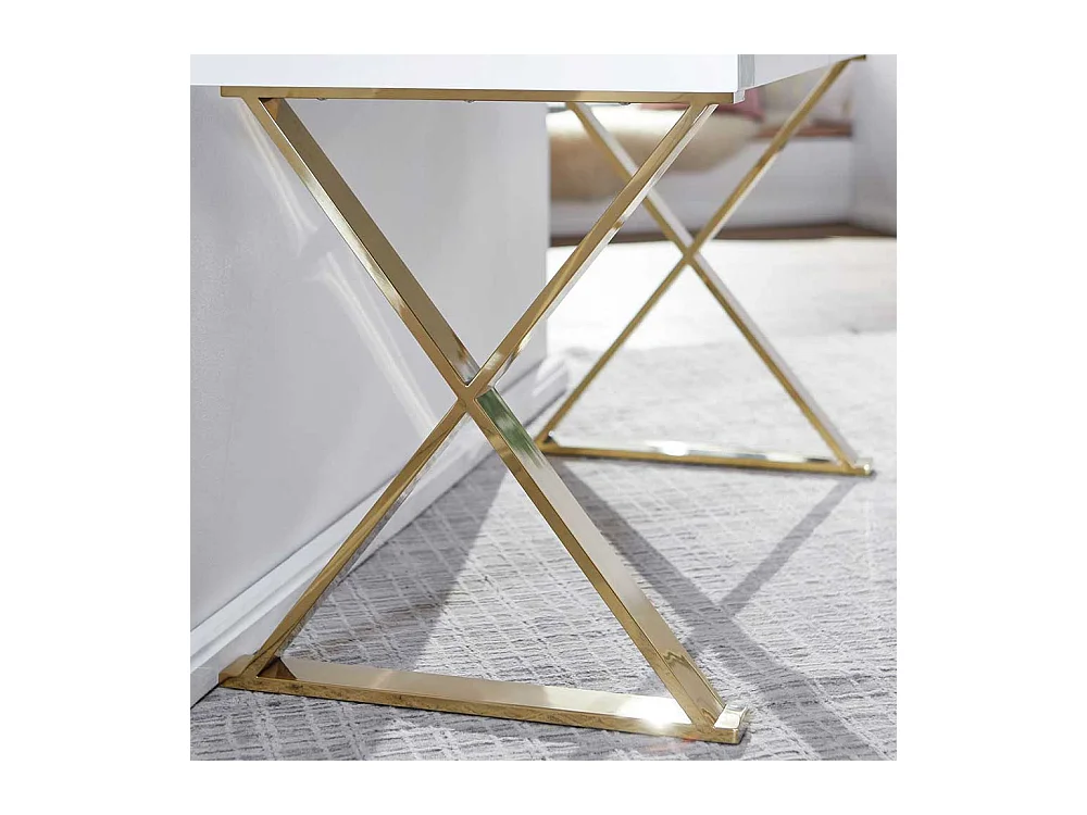 Schreibtisch Home Office in Weiß Hochglanz Goldfarben