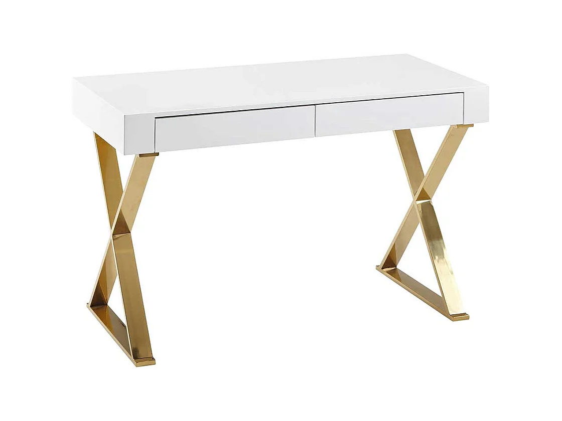 Schreibtisch Home Office in Weiß Hochglanz Goldfarben