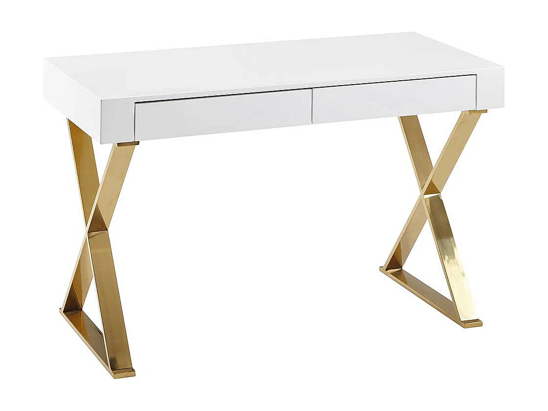 Schreibtisch Home Office in Weiß Hochglanz Goldfarben