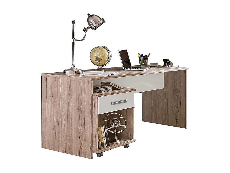 Schreibtisch 140 cm breit in Eiche San Remo und Weiß Made in Germany