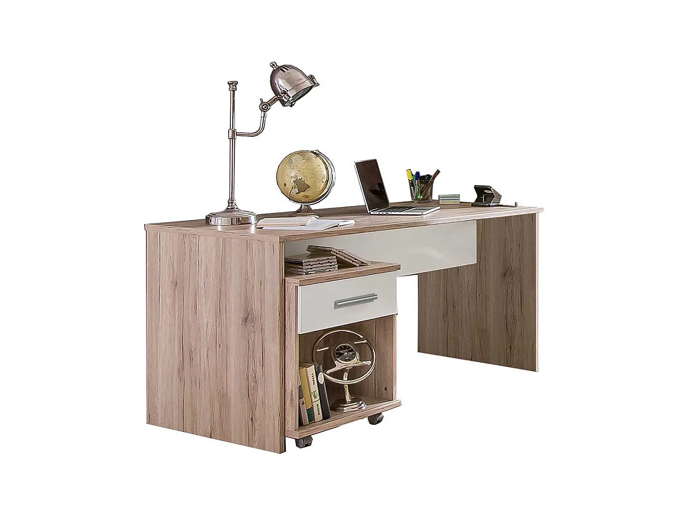 Schreibtisch 140 cm breit in Eiche San Remo und Weiß Made in Germany