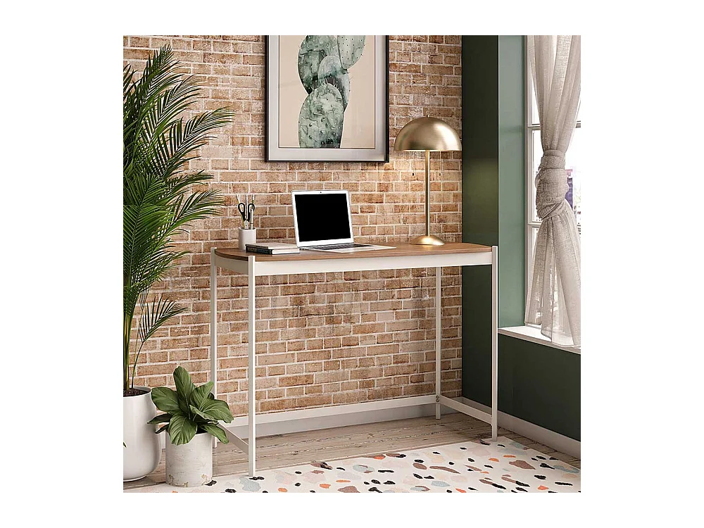 Günstiger Schreibtisch in Walnussfarben und Weiß 107 cm breit
