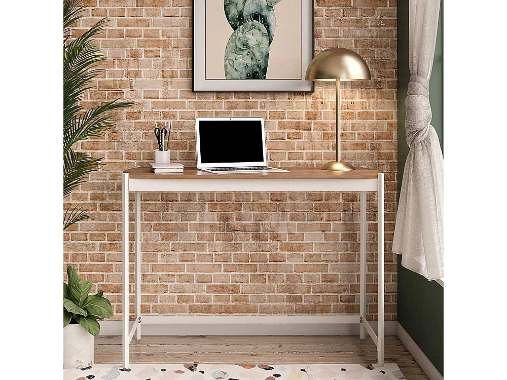 Günstiger Schreibtisch in Walnussfarben und Weiß 107 cm breit