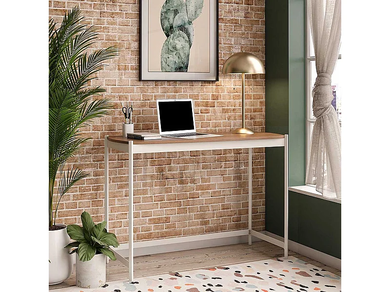 Günstiger Schreibtisch in Walnussfarben und Weiß 107 cm breit