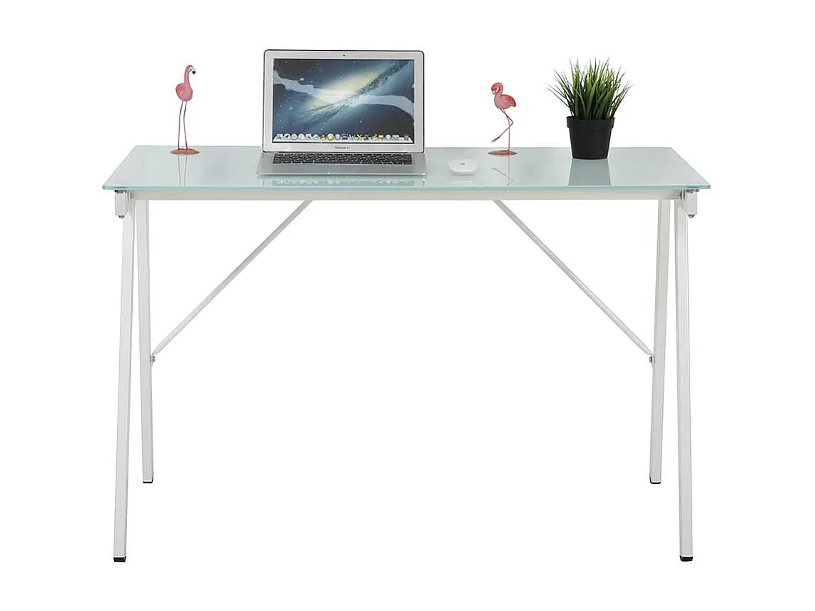 Moderner Schreibtisch mit Glasplatte Metall Vierfußgestell