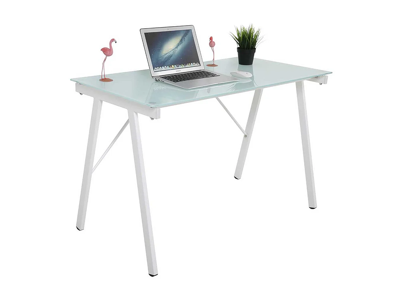 Moderner Schreibtisch mit Glasplatte Metall Vierfußgestell