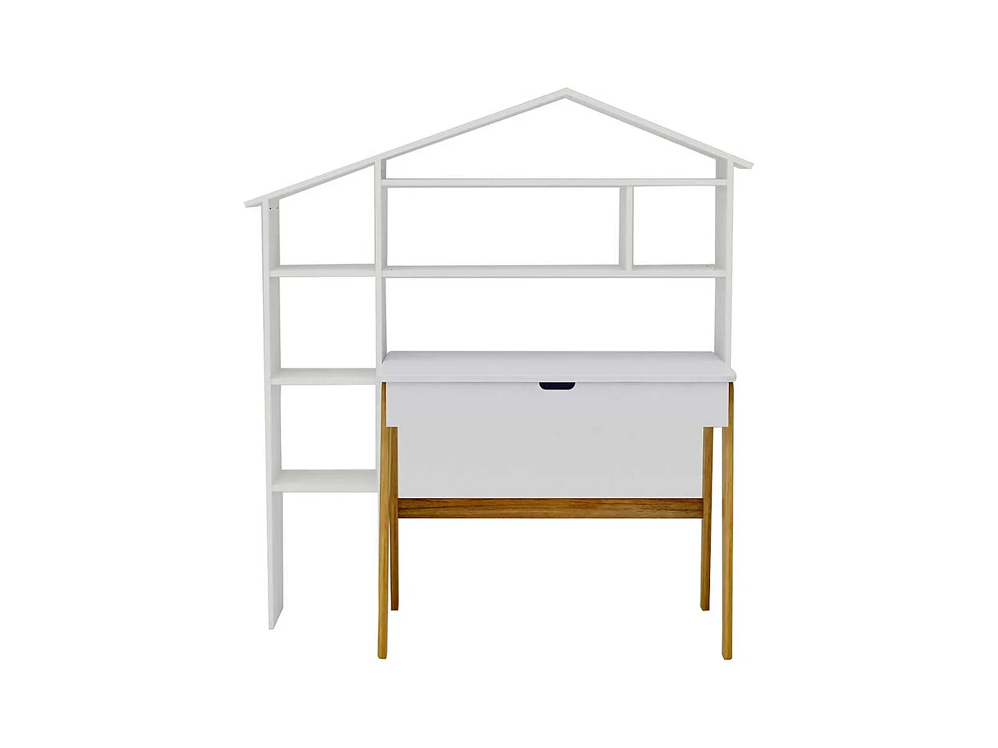 Schülerschreibtisch in Weiß Pinie teilmassiv Regal in Haus Optik (zweiteilig)