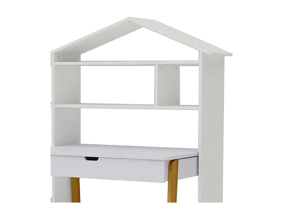 Schülerschreibtisch in Weiß Pinie teilmassiv Regal in Haus Optik (zweiteilig)