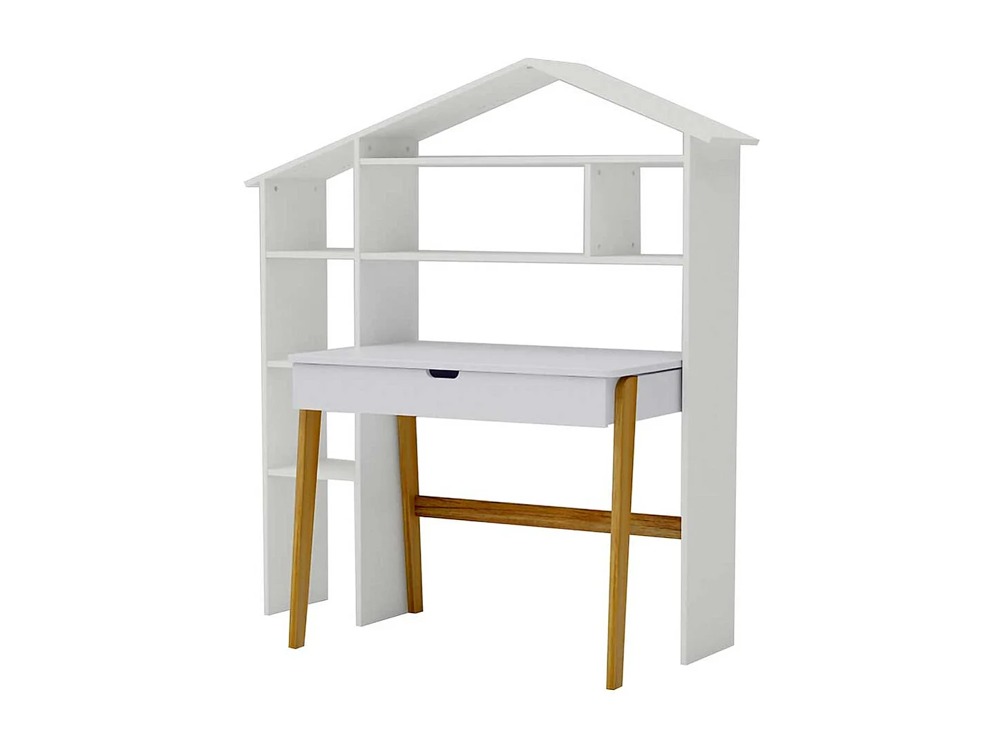 Schülerschreibtisch in Weiß Pinie teilmassiv Regal in Haus Optik (zweiteilig)