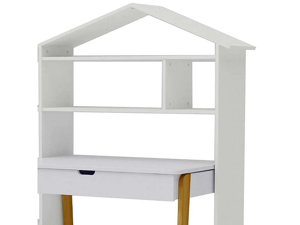 Schülerschreibtisch in Weiß Pinie teilmassiv Regal in Haus Optik (zweiteilig)