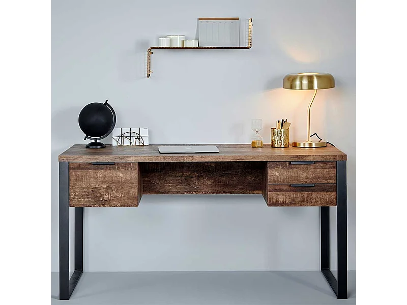 Schreibtisch in Eiche dunkel drei Schubladen