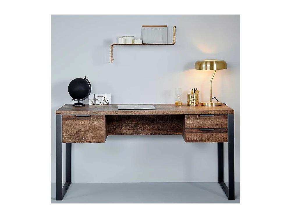 Schreibtisch in Eiche dunkel drei Schubladen