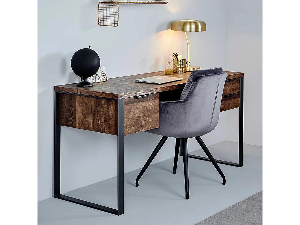 Schreibtisch in Eiche dunkel drei Schubladen