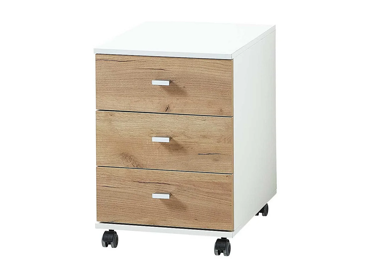 Büroschreibtisch in Weiß und Dekor Wildeiche dunkel Rollcontainer (zweiteilig)