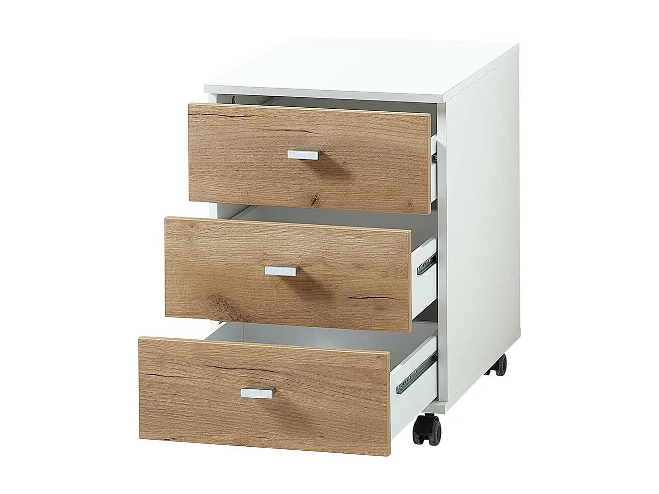 Büroschreibtisch in Weiß und Dekor Wildeiche dunkel Rollcontainer (zweiteilig)