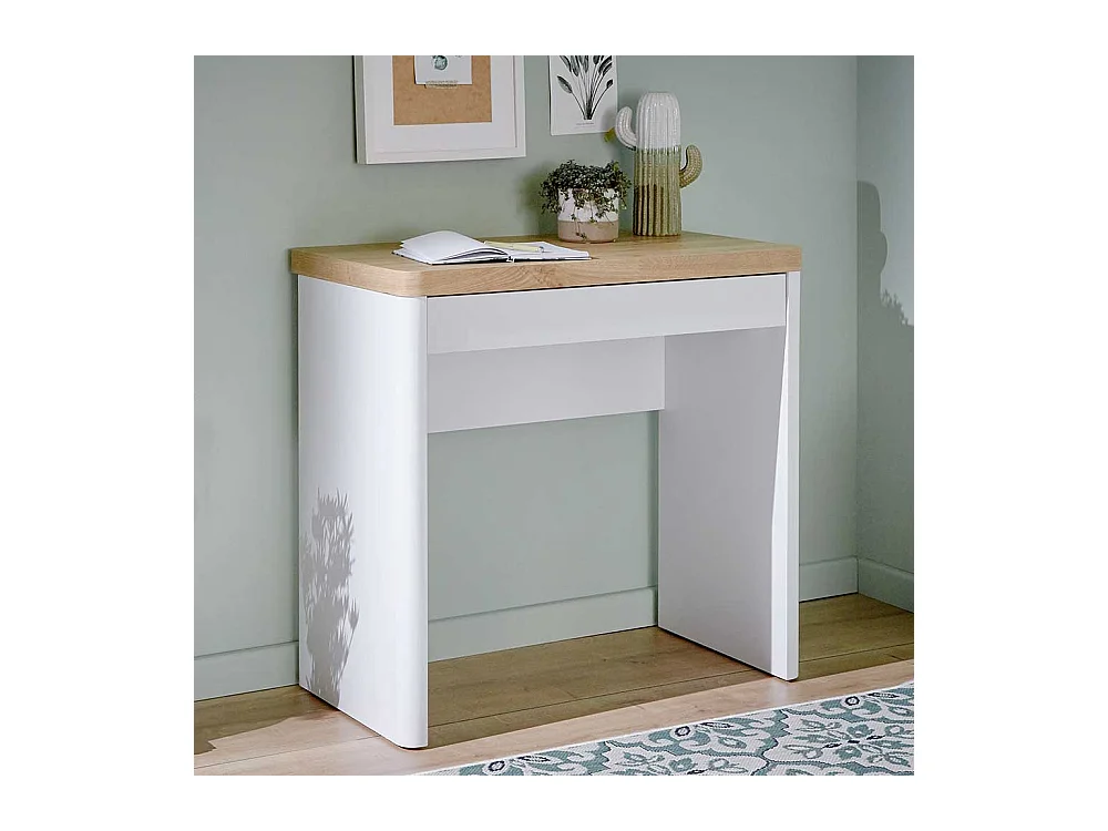 Laptopschreibtisch in Weiß und Eichefarben einer Schublade