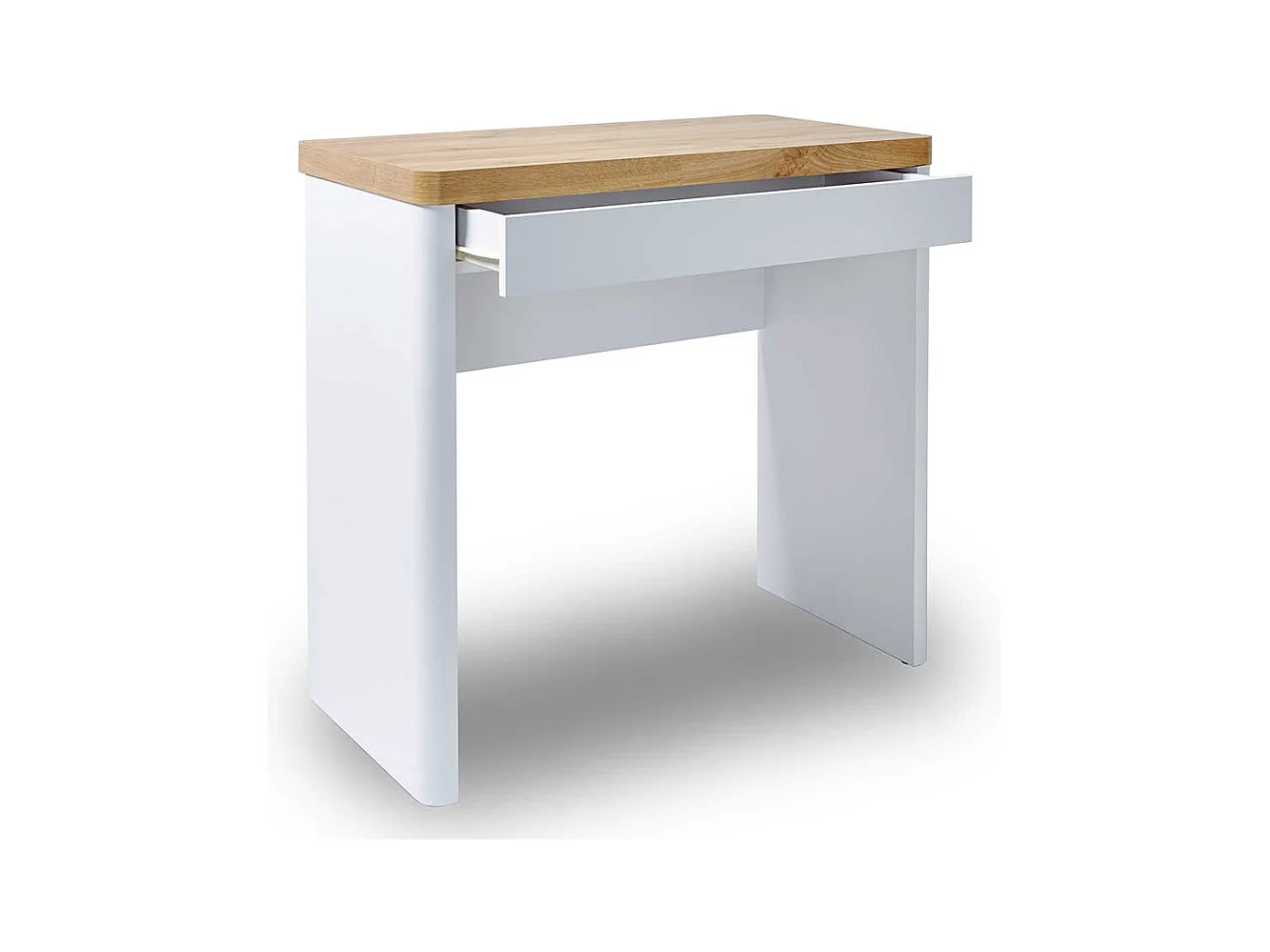 Laptopschreibtisch in Weiß und Eichefarben einer Schublade