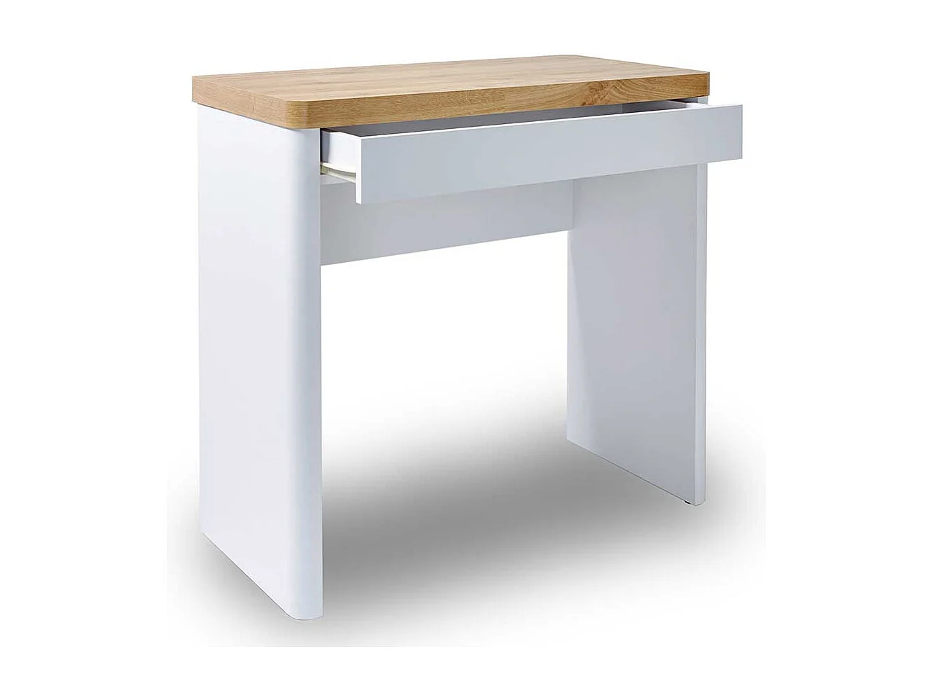 Laptopschreibtisch in Weiß und Eichefarben einer Schublade