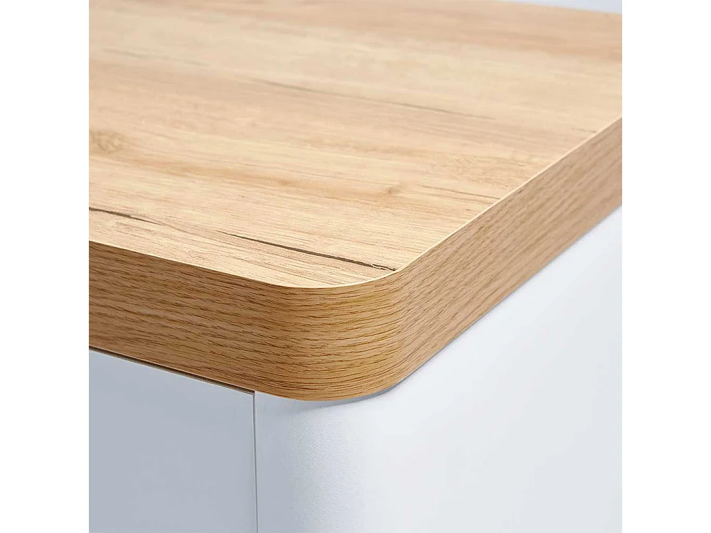 Laptopschreibtisch in Weiß und Eichefarben einer Schublade