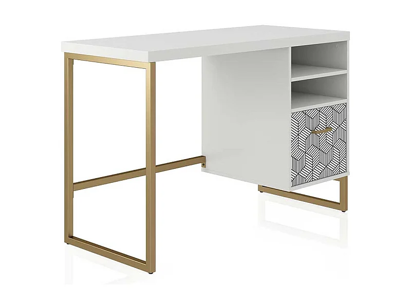 Designschreibtisch weiß gold 114 cm breit einer Schublade