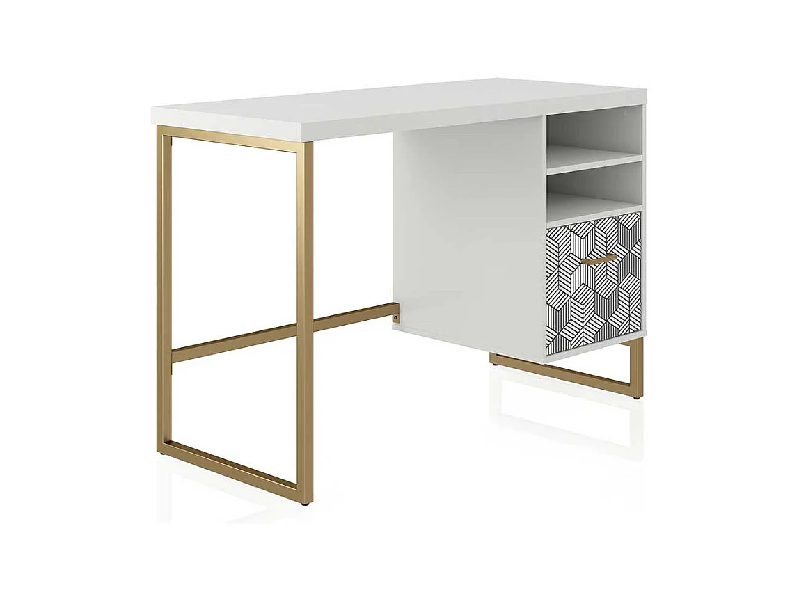 Designschreibtisch weiß gold 114 cm breit einer Schublade