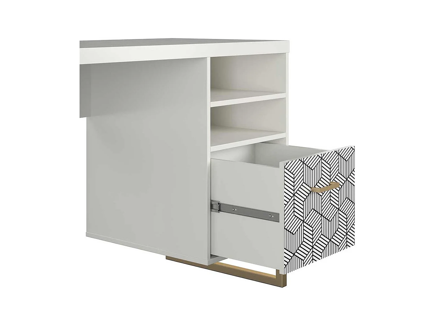 Designschreibtisch weiß gold 114 cm breit einer Schublade