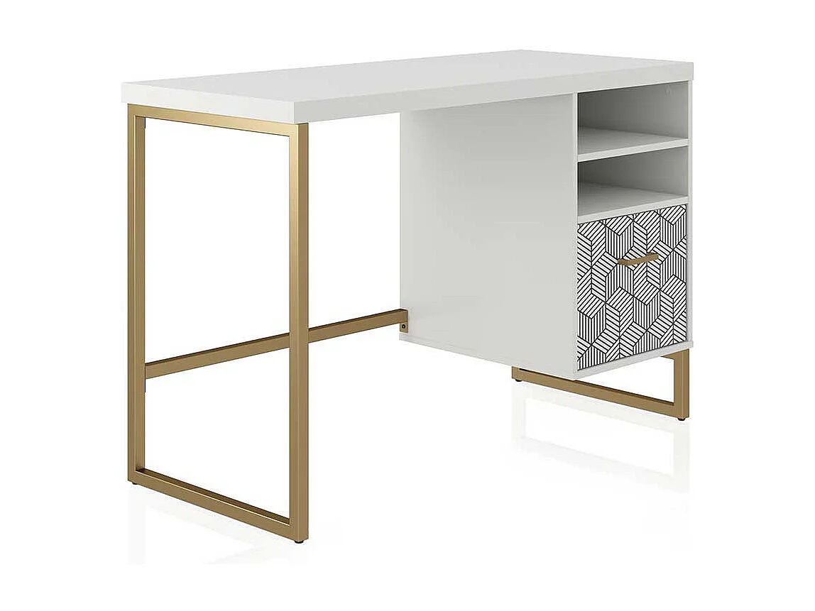 Designschreibtisch weiß gold 114 cm breit einer Schublade