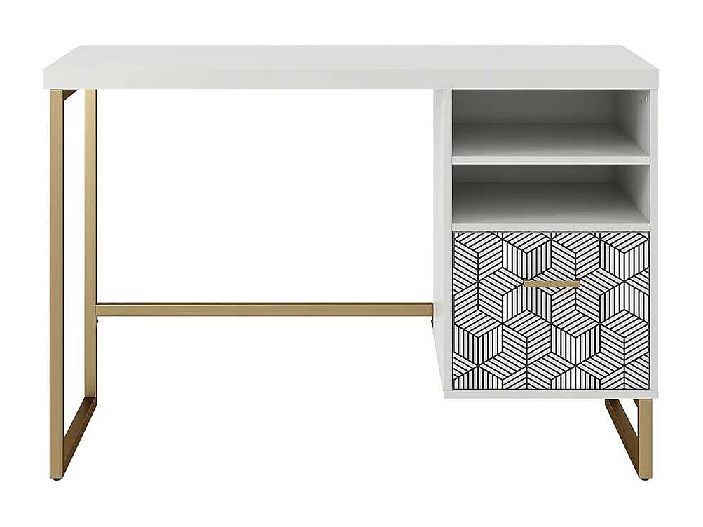 Designschreibtisch weiß gold 114 cm breit einer Schublade