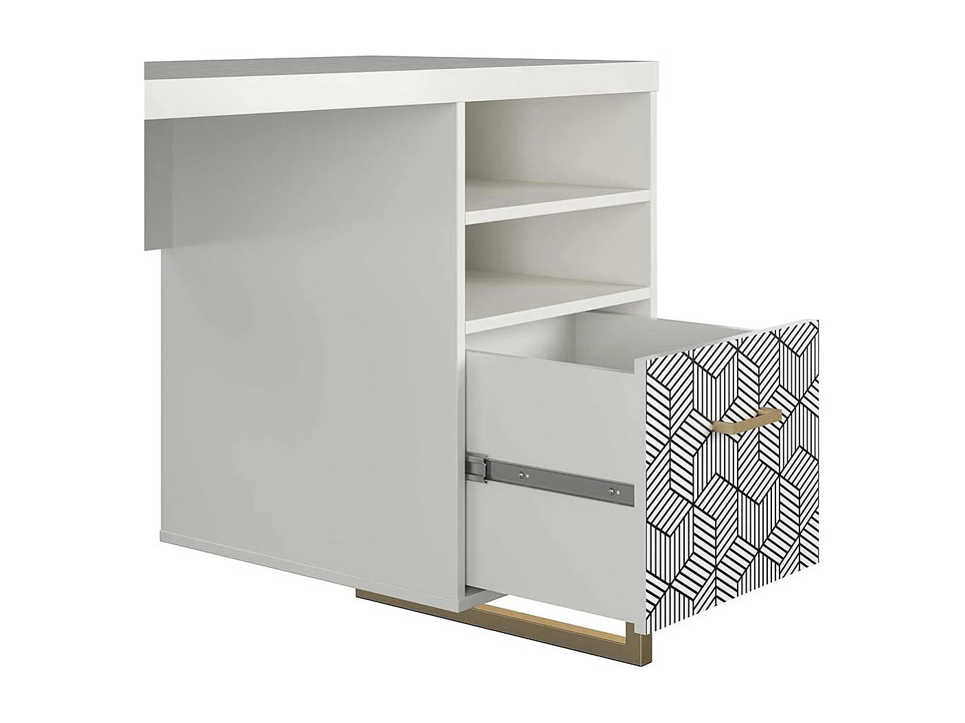 Designschreibtisch weiß gold 114 cm breit einer Schublade