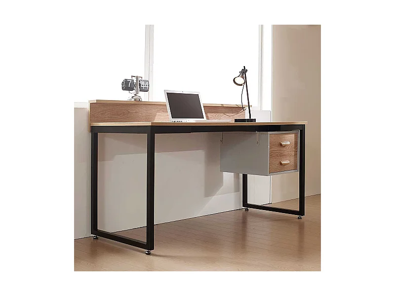 Bürotisch in Akaziefarben und Schwarz zwei Schubladen