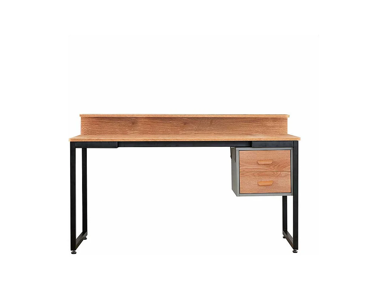 Bürotisch in Akaziefarben und Schwarz zwei Schubladen