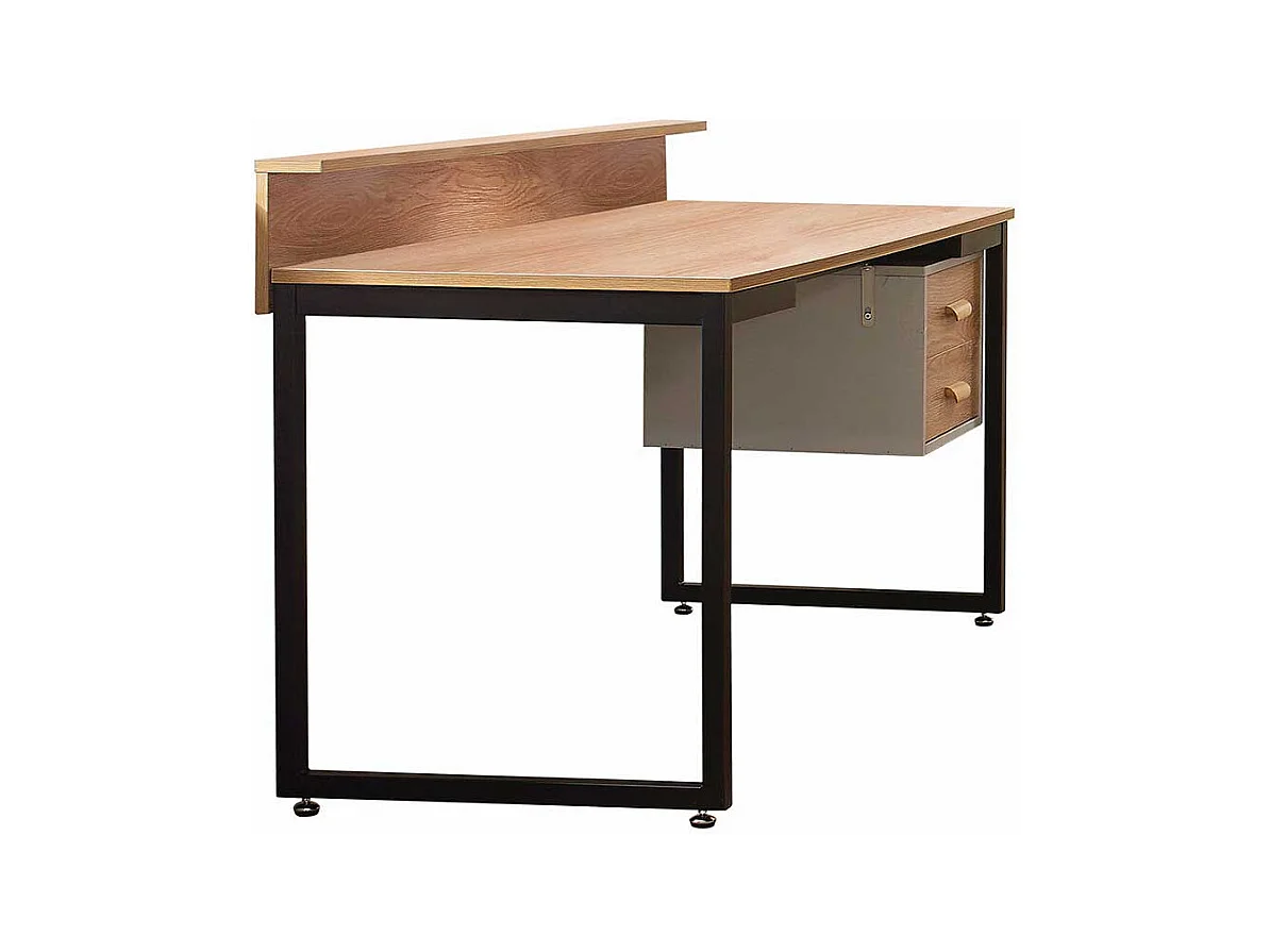 Bürotisch in Akaziefarben und Schwarz zwei Schubladen