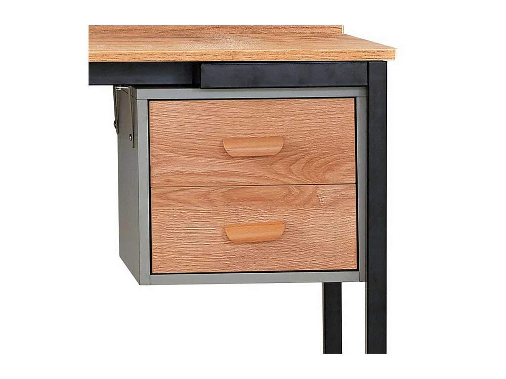 Bürotisch in Akaziefarben und Schwarz zwei Schubladen