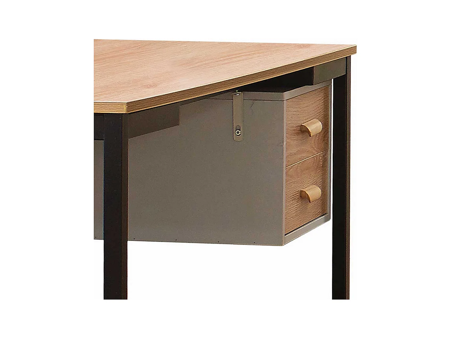 Bürotisch in Akaziefarben und Schwarz zwei Schubladen