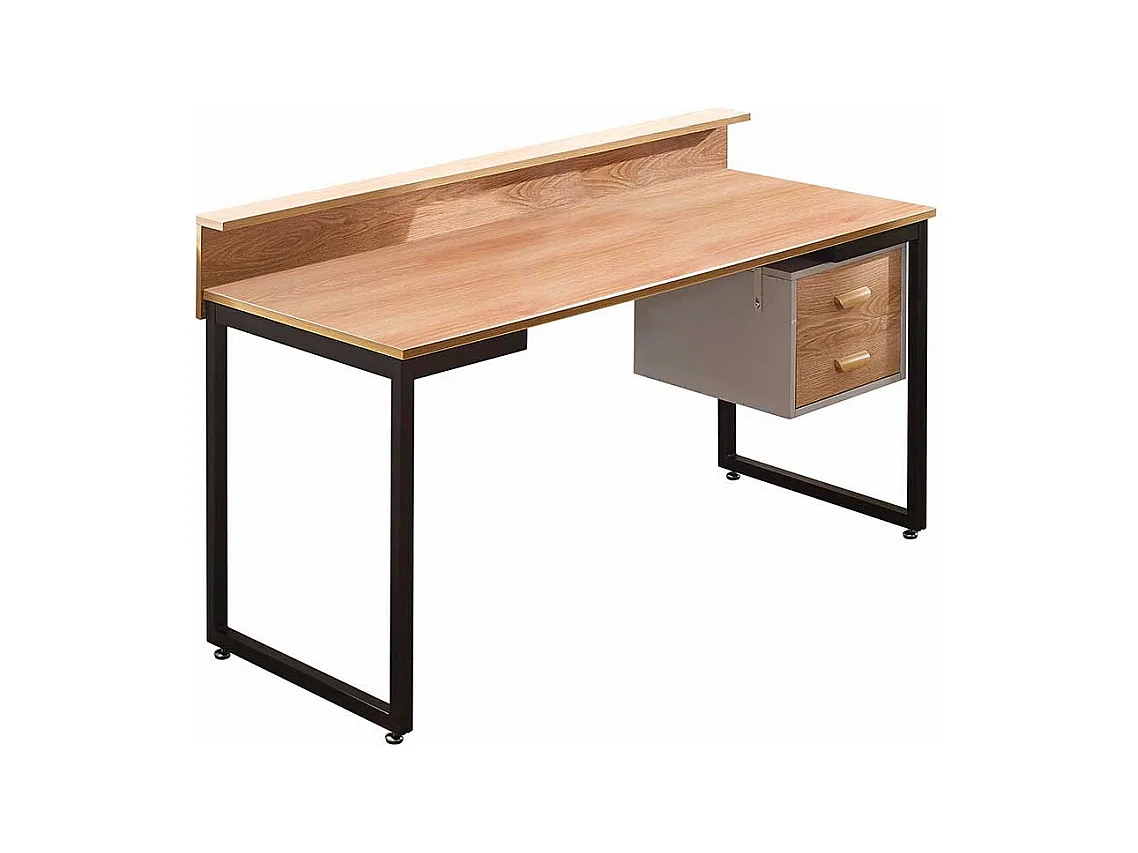 Bürotisch in Akaziefarben und Schwarz zwei Schubladen