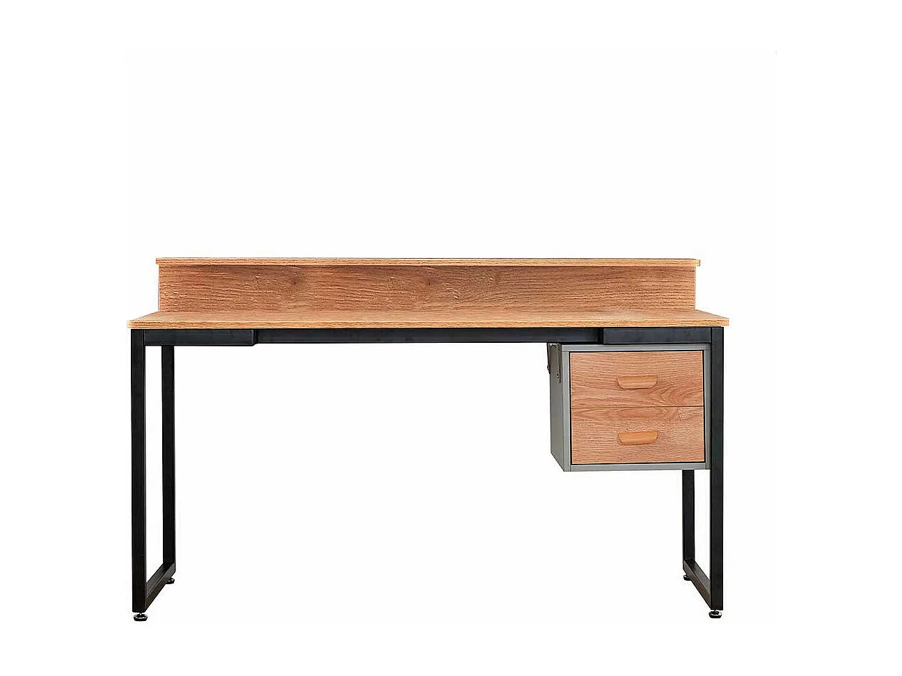 Bürotisch in Akaziefarben und Schwarz zwei Schubladen
