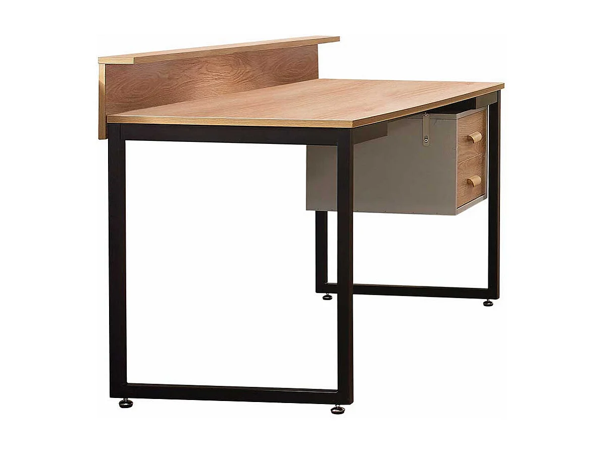 Bürotisch in Akaziefarben und Schwarz zwei Schubladen