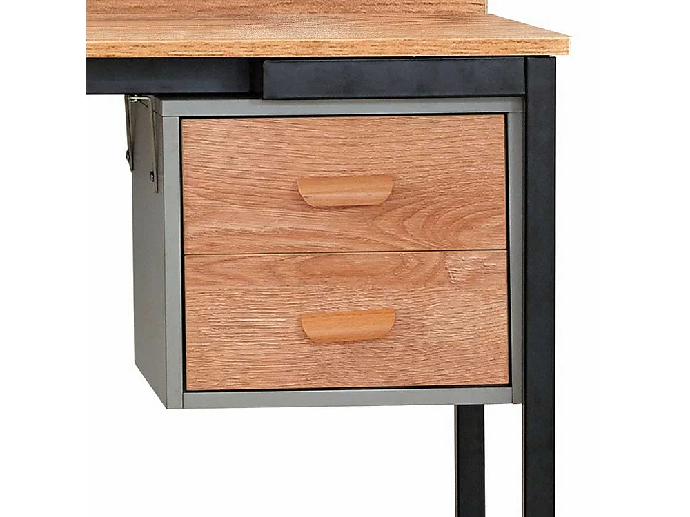 Bürotisch in Akaziefarben und Schwarz zwei Schubladen