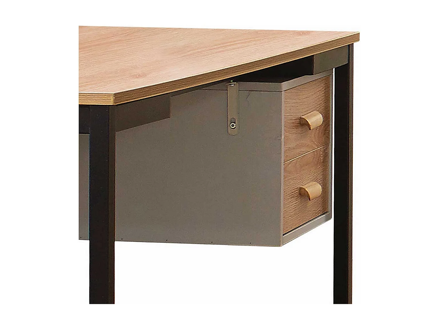 Bürotisch in Akaziefarben und Schwarz zwei Schubladen