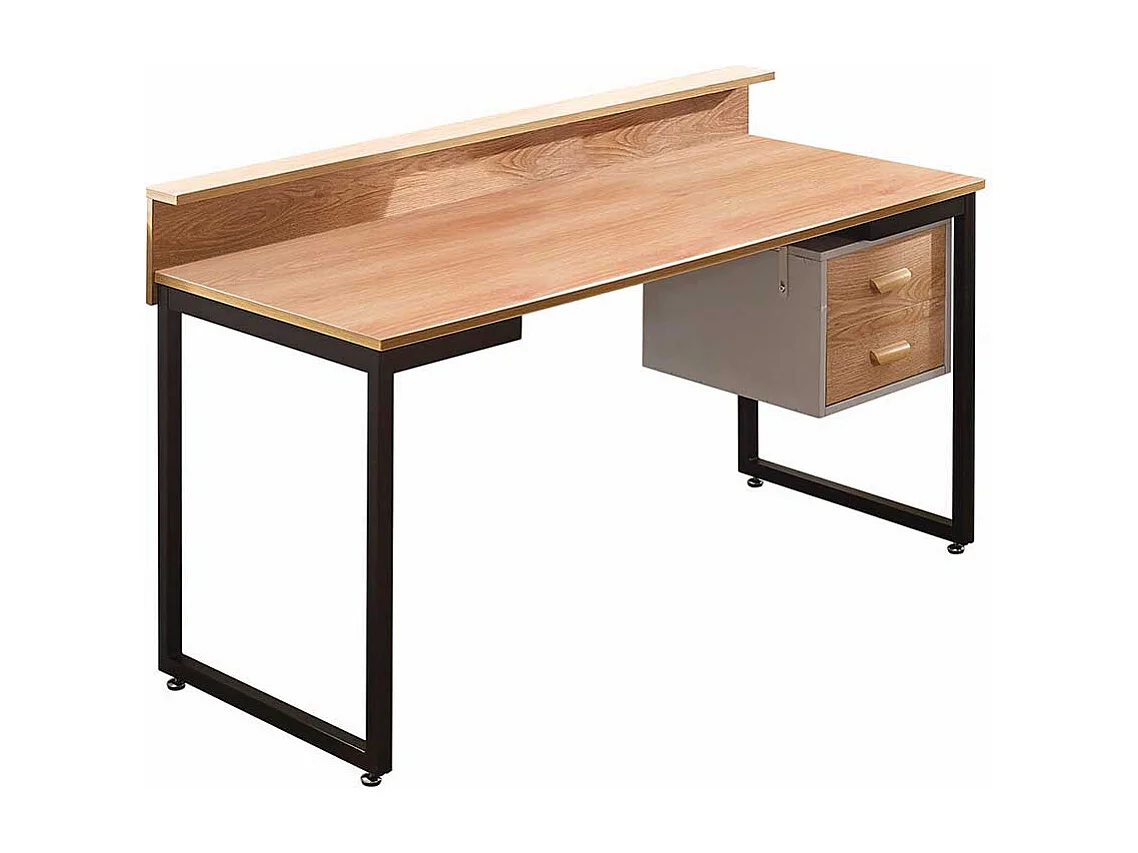 Bürotisch in Akaziefarben und Schwarz zwei Schubladen