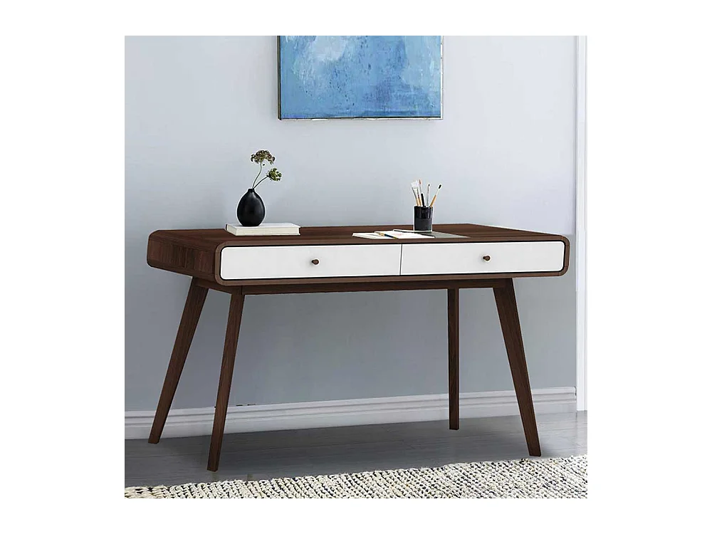 Schreibtisch in Weiß und Walnussfarben 120 cm breit