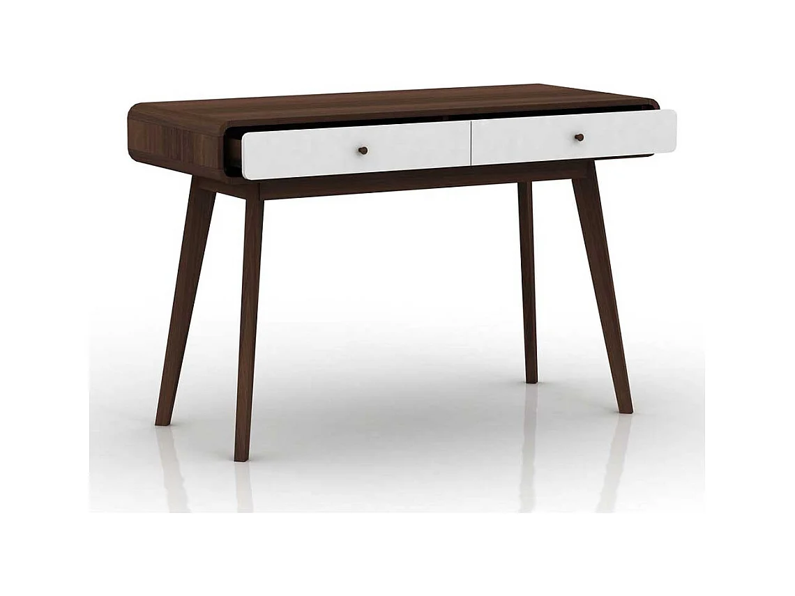 Schreibtisch in Weiß und Walnussfarben 120 cm breit