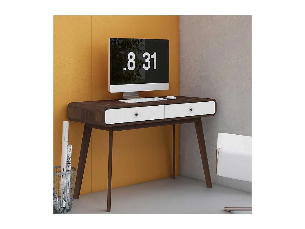 Schreibtisch in Weiß und Walnussfarben 120 cm breit