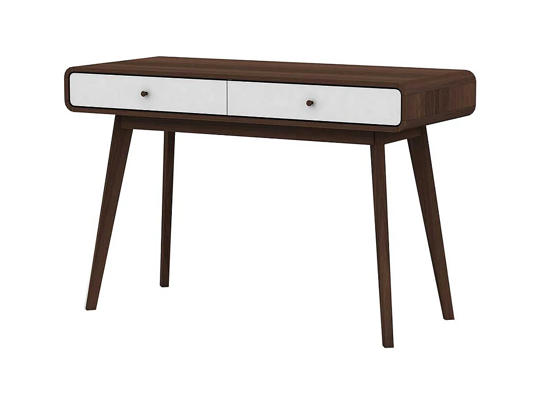 Schreibtisch in Weiß und Walnussfarben 120 cm breit