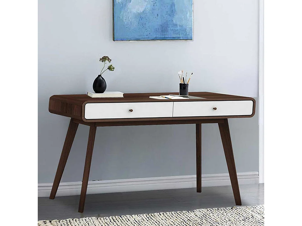 Schreibtisch in Weiß und Walnussfarben 120 cm breit