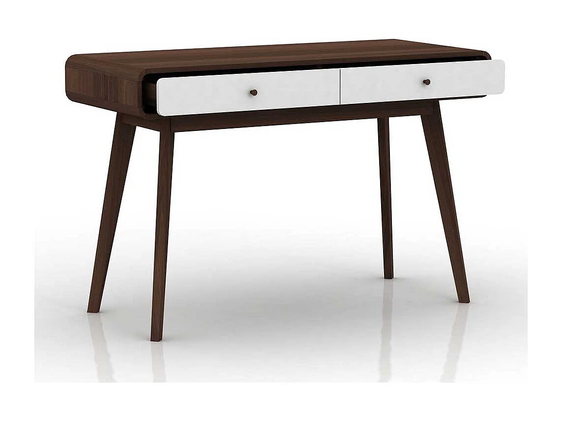 Schreibtisch in Weiß und Walnussfarben 120 cm breit