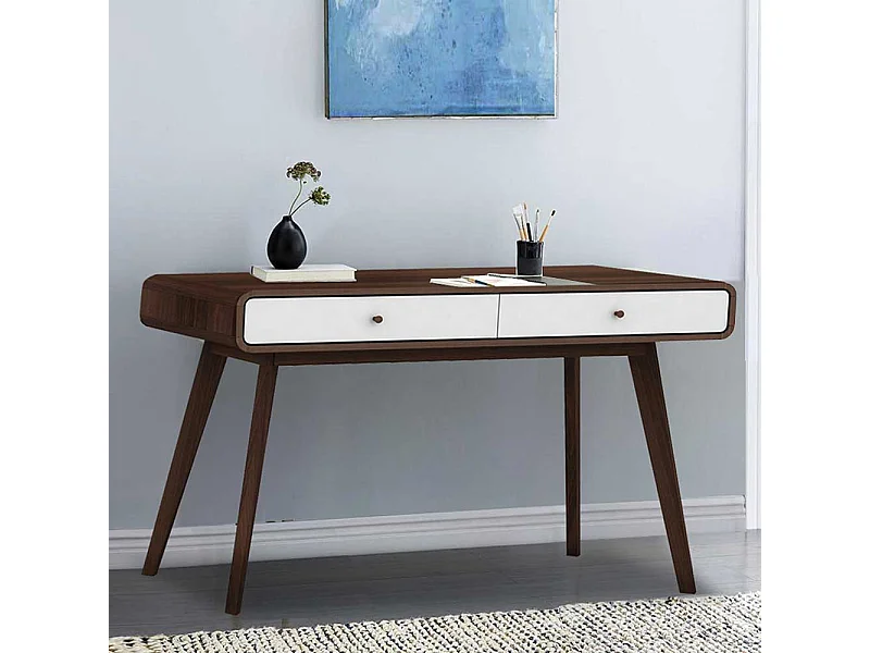 Schreibtisch in Weiß und Walnussfarben 120 cm breit