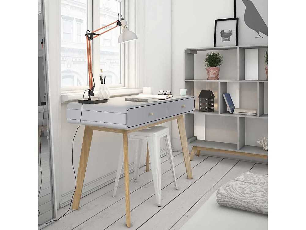 Home Office Schreibtisch in Grau Eichefarben